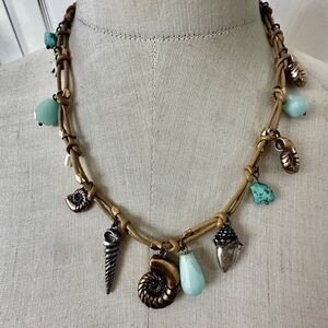 Lucky Brand Coastal Surf Charm Necklace – Shells, Turquoise & Leather